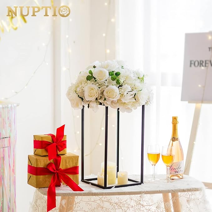 Nuptio Metal Black Vase, 2 Pcs 15.7 inch Tall Cylinder & Square Vases for Centerpieces, Home Party Decorations, Wedding, Anniversary, Birthday, Mother's Day