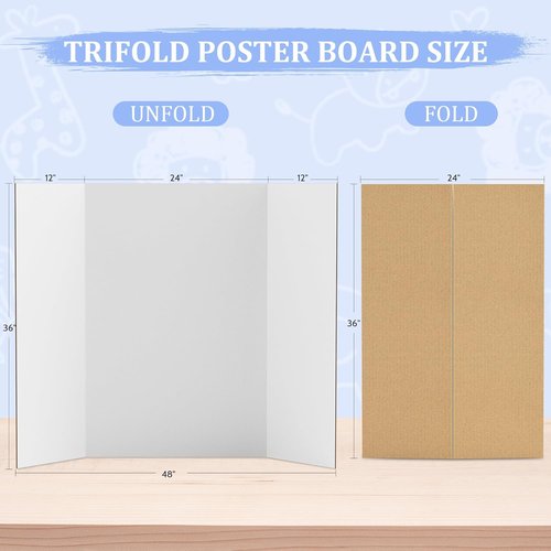 AKONEGE Trifold Poster Board - 36" x 48" White Corrugated Cardboard for Presentations & Exhibitions