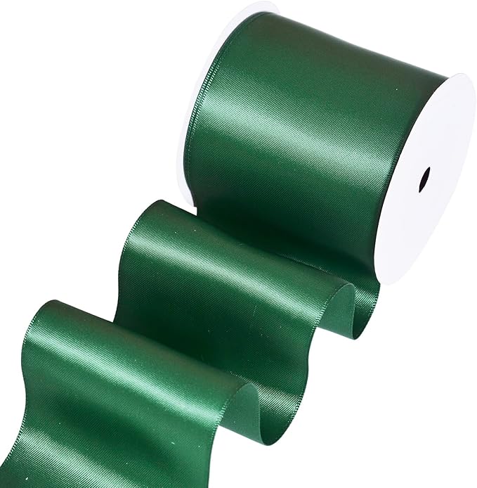 YAMA Forest Green Double Faced Satin Ribbon, 3 Inch 10 Yards, Great for Crafts Bows Flower Bouquet Wedding Home Decor Gift Wrapping
