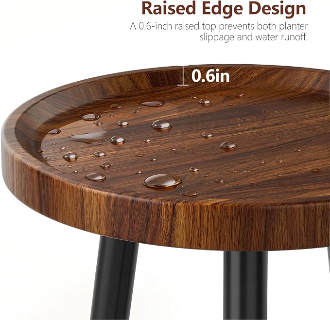 Ekisemio 2-Pack Plant Stands Outdoor Indoor, Mid Century Side Tables with Walnut Finish & Raised Edge, Small End Table for Living Room (12.5"x18")