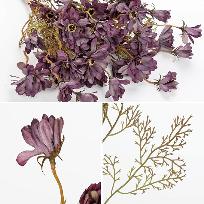 3 Bunches Artificial Daisy Flowers with Stems for Autumn Flower Arrangements, 20" Fake Burgundy Chrysanthemums Silk Flowers for Fall Floral Decor, Faux Wildflowers Mums Sprays for Centerpiece, Purple
