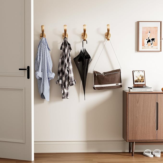 Coat Hooks Heavy Duty - Easy to Install Metal Towel Hooks Fashionable Wall Hooks for Hanging Hat, Towel, Key, Robe, Scarf, Bag, Cap (10 PCS Gold)