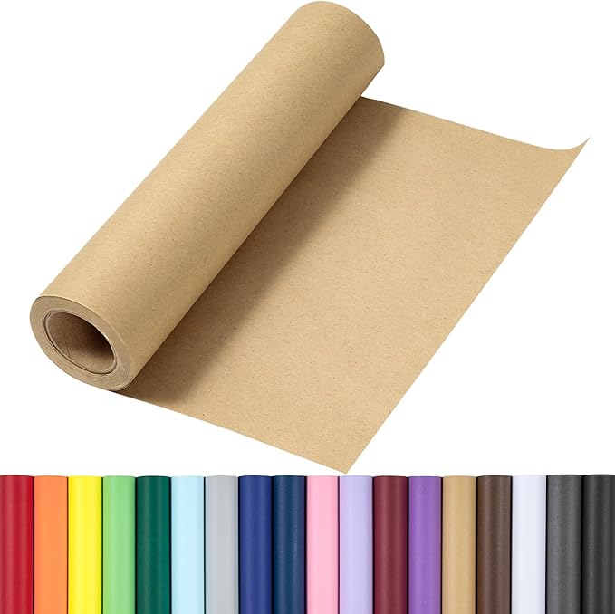 RUSPEPA Brown Kraft Wrapping Paper Roll, 17.5"x 393"(32.8'), Recyclable Brown Art Gift Wrap Paper for Gift Wrapping, Table Covering, Kid Craft Supplies, Bouquet Flower, Bulletin Board, 80GSM
