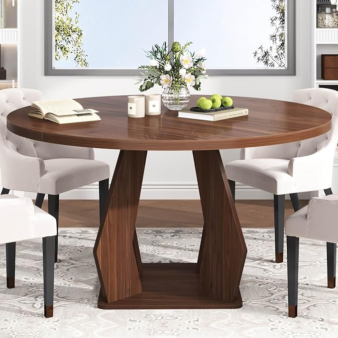 IBF Walnut Round Dining Table,Modern Wood Dinner Tables,Round Kitchen Table for 4 to 6,Farmhouse Dining Tables for Home,Living Room,Office,47 Inch