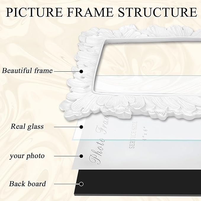 5x7 Vintage Picture Frame White, Ornate Leaves Photo Frame with Glass Front, Elegant Picture Frame for Wall or Tabletop Display, Gift ldeas for Home Decor
