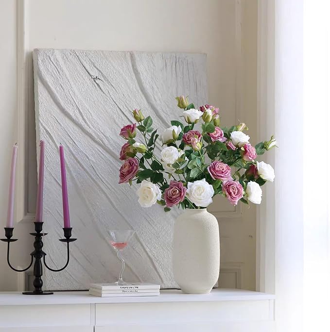 White & Tall Ceramic Flower Vase, 10.8 Inch Textured Vase, Rustic Farmhouse Decorative Floral Pottery for Home Decor Table Living Room Entryway Mantel Bedroom Bathroom Kitchen