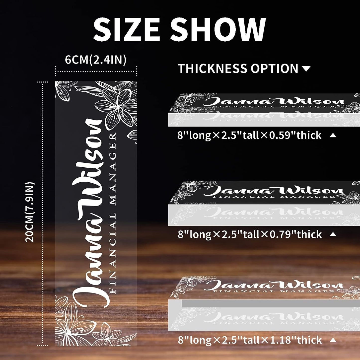 Skiennix Personalized Desk Name Plate - Custom Acrylic Glass Office Decor | Engraved Flower Design