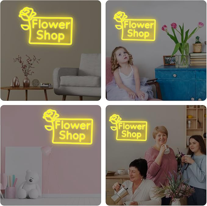 Flower Shop Neon Sign Plants Market Decor Flower Bar Sign Home Business Decor for Room,Party,Bedroom, Birthday Party, Pub, Bar, Salons, Coffee Shops, Beer Bar, Shop Window Store Display Yellow