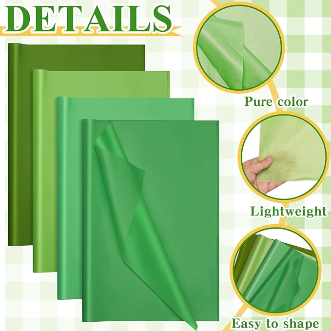Qilery 500 Sheets Christmas Green Tissue Paper Bulk for Gift Bags 15 x 20 Inch Acid Free Decoupage Packaging Wrapping Paper Sheets for Christmas Decoration DIY Crafts, Bouquet, Wedding, Shipping