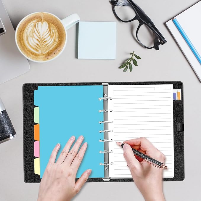 7-Hole Lined Paper Refills for Mini Binder - 100 Sheets/200 Pages 7 Ring Loose Leaf Lined Paper with Binder Dividers, 5.8" x 8.5"