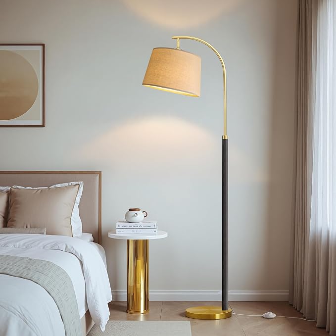 63" Wood Floor Lamp for Living Room Dimmable Standing Lamp with Remote & Foot Switch, 3 Color Temperatures Tall Lamp Mid Century Modern Floor Lamp for Bedroom Office, 9W Bulb Included, Wood Black
