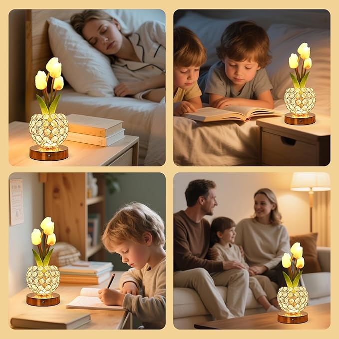 Tulip Flower Lamp,4000mAh Rechargeable Cordless Lamp with 3-Colour Stepless Dimming,Touch Control Cordless Table Lamp Night-Light for Home Decor,Unique Birthday Gifts for Women