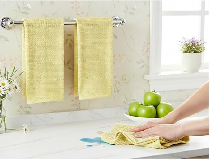 Serafina Home Light Butter Yellow Kitchen Hand Dish Towels: Oversized 28" x 18",100% Cotton Cloth Soft Cleaning Drying Absorbent Textured Design, Set of 3 Multipurpose for Everyday Use (Pale Yellow)