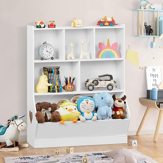 Lerliuo Kids Toy Storage Organizer, 3 Tier Children Small Bookcase and Bookshelf, Toddler 7 Cubby Toy Storage Cabinet, Toy Shelf for Playroom, Bedroom, Living Room, Nursery, School 29.53'' H (White)