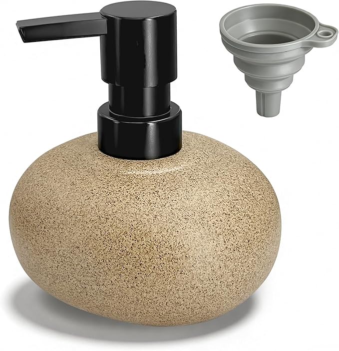 300ml 10oz Ceramic Hand Soap Dispenser, Refillable Modern Pump Dispenser for Hand and Dish Wash, Heavy & Sturdy Liquid Soap Dispenser for Kitchen Countertop and Bathroom (Brown)