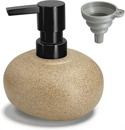 300ml 10oz Ceramic Hand Soap Dispenser, Refillable Modern Pump Dispenser for Hand and Dish Wash, Heavy & Sturdy Liquid Soap Dispenser for Kitchen Countertop and Bathroom (Brown)