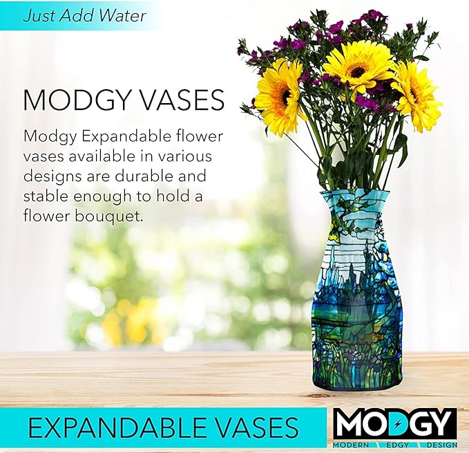 MODGY Expandable Flower Vase Plastic Decorative Modern Vases for Flowers Centerpieces Dining Table Decor Living Room Bathroom Wedding Office, Tiffany - Iris