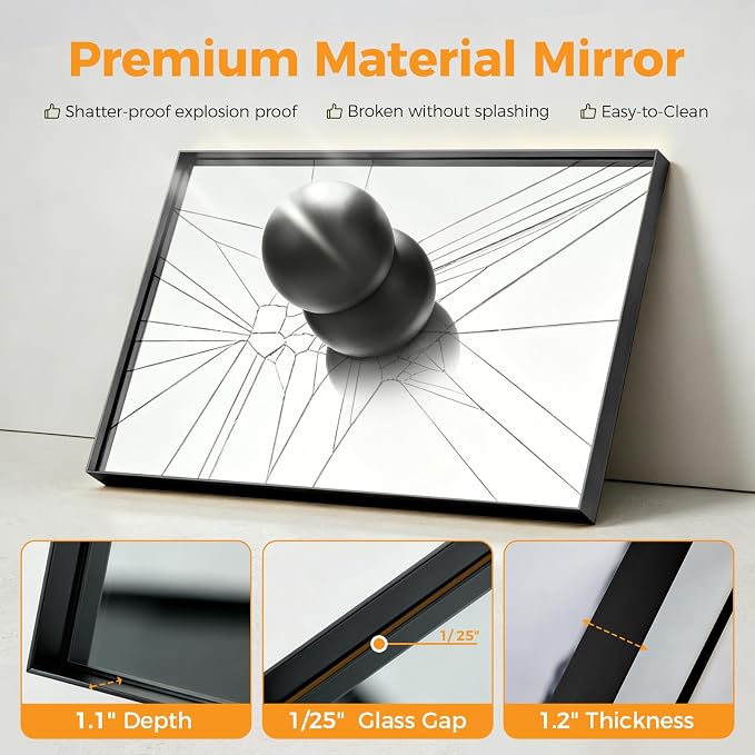 Sweetcrispy Bathroom Mirrors for Over Sink, 24" x 36" Rectangle Wall Mount Mirror with Metal Frame, Modern Vanity Mirror with Tempered Glass, for Home Decor, Anti-Rust, Black