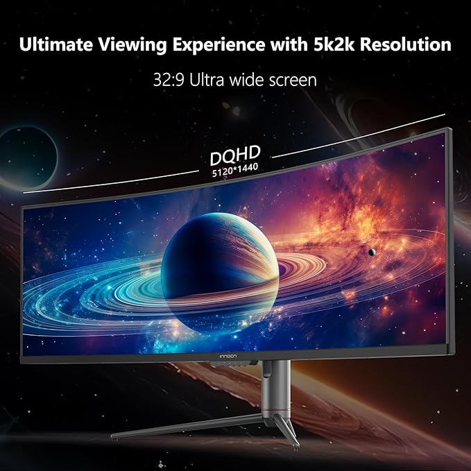 INNOCN 49" 240Hz Curved Monitor Ultrawide Gaming QHD 5120 x 1440P Computer Monitor, R1800, 99% sRGB, HDR400, USB Type C, DisplayPort, HDMI, Built-in Speakers, Height/Tilt Adjustable - 49C1S