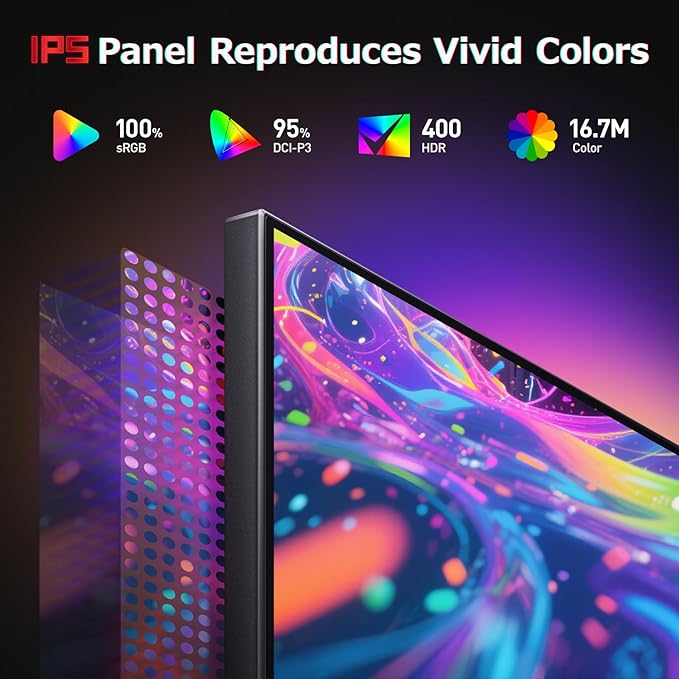 KOORUI 27" Gaming Monitor, 200Hz 1ms Fast IPS, WQHD (2560 x 1440p) HDR 400 Display, DCI-P3 95% Color Gamut, FreeSync Premium, Adaptive G-Sync, HDMI x 2, DisplayPort, G2721P