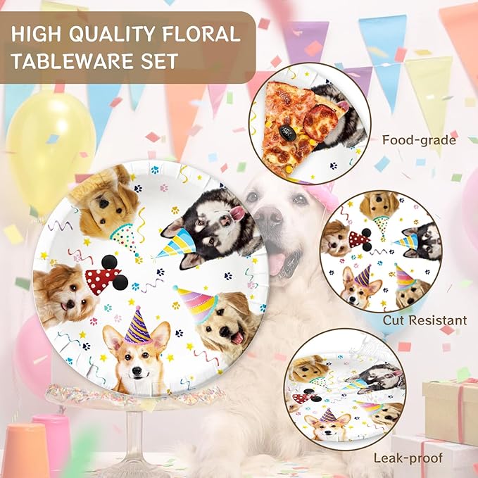 40Pcs Happy Dog Birthday Party Decorations, Disposable Puppy Dessert Plates Napkins Supplies Dog Party Decorations for Birthday Baby Showers