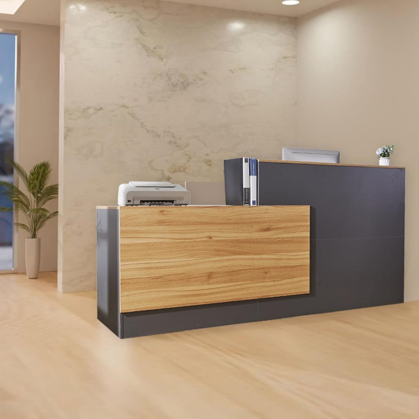 Skiennix L-Shaped Reception Desk - Modern Front Counter with Lockable Drawers & Adjustable Cabinet | Ideal for Beauty Salons & Offices