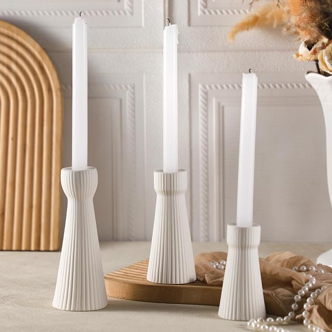 Mumufy 6 Pcs White Taper Candle Holders for Candlesticks Ceramic Candle Stick Modern Decorative Candlestick Stand for Wedding Table Centerpiece Dinner Desktop Decoration Housewarming Gift