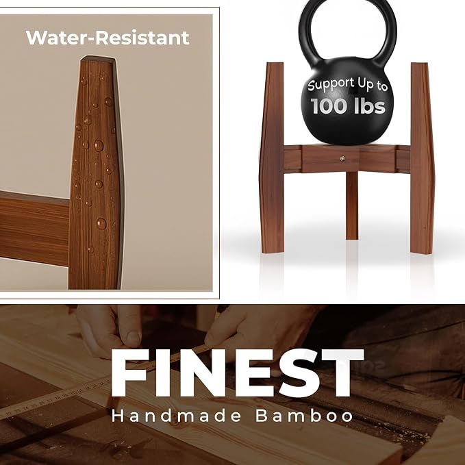 ROCCA 2-Tier Tall Plant Stand Indoor – Adjustable Bamboo Plant Stand (8–12”), Wooden Corner Pedestal for Multiple Pots, Modern Space-Saving Design