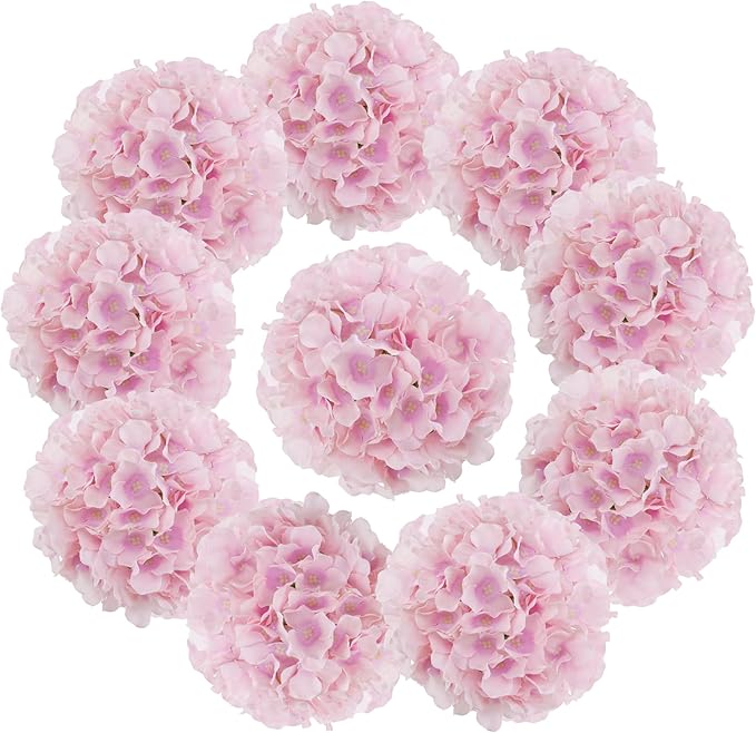 Fake Purple Hydrangea Artificial Flowers - Faux Silk Hydrangeas Flowers Heads with Stems Real Touch for Home Wedding Party Table Decor(Light Purple,Pack of 10)