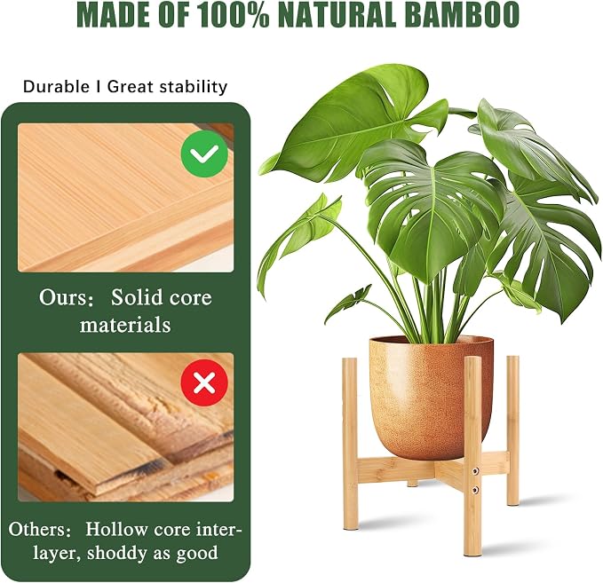 RETON Wood Plant Stand Indoor, Mid Century Modern Indoor Plant Stand, Wooden Plant Holder, Modern Bamboo Flower Pot Stand for Indoor, Outdoor, Garden, Yard, Office (9.9in, Medium)