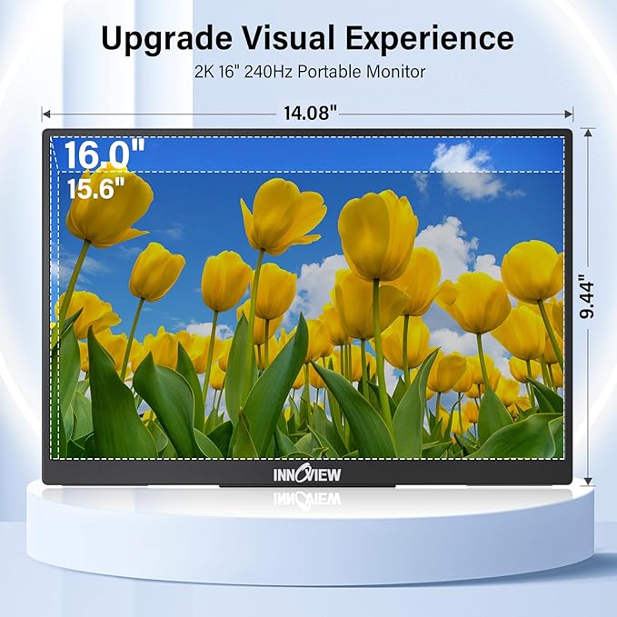 InnoView 16" 240Hz Portable Monitor 2K 2560x1600 100% sRGB Portable Gaming Monitor Supports 120Hz/144Hz/165Hz/180Hz Refresh Rate Monitors Type-C HDMI Laptop Screen Extender for Surface PS5 Switch Xbox