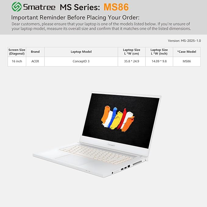 Smatree MS86 Hard EVA Protective Sleeve with Stand Compatible for 16 inch Acer ConceptD 3 Laptop Waterproof Sleeve