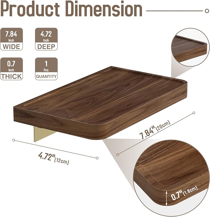 Danpoo 8 Inch Solid Wood Wall Shelf for Storage, Wall Mounted Rustic Walnut Wood Shelves for Bathroom, Living Room, Bedroom and Kitchen