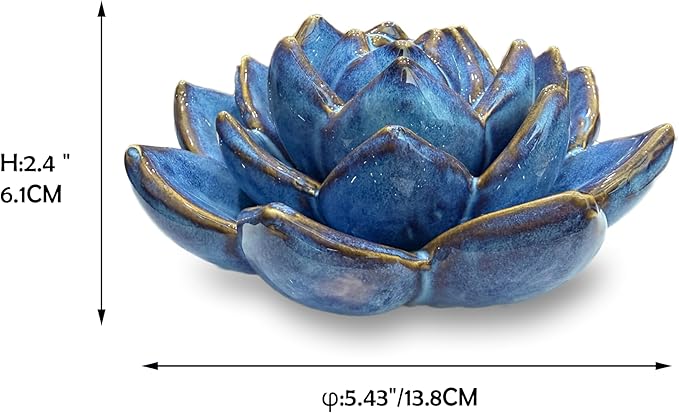 Ceramic Succulent Flowers Table Top with Stable Base, 3D Handmade Tablescape Decorative (Blue)