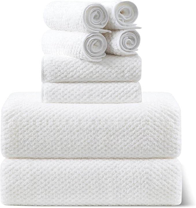 Smuge 8pcs Bath Towel Set, 2 Extra Large Bath Towel Sheets, 2 Hand Towels and 4 Washcloths- Highly Absorbent Microfiber,Ultra Soft Towel Set for Bathroom,Waffle Weave Design, Pack of 8 (White)