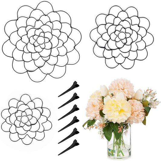Flower Arrangement Holder Set 3Pcs - Stainless Steel Floral Grid Organizer - Wire Frog Insert for Vases Bouquets DIY Home Decor (Black)