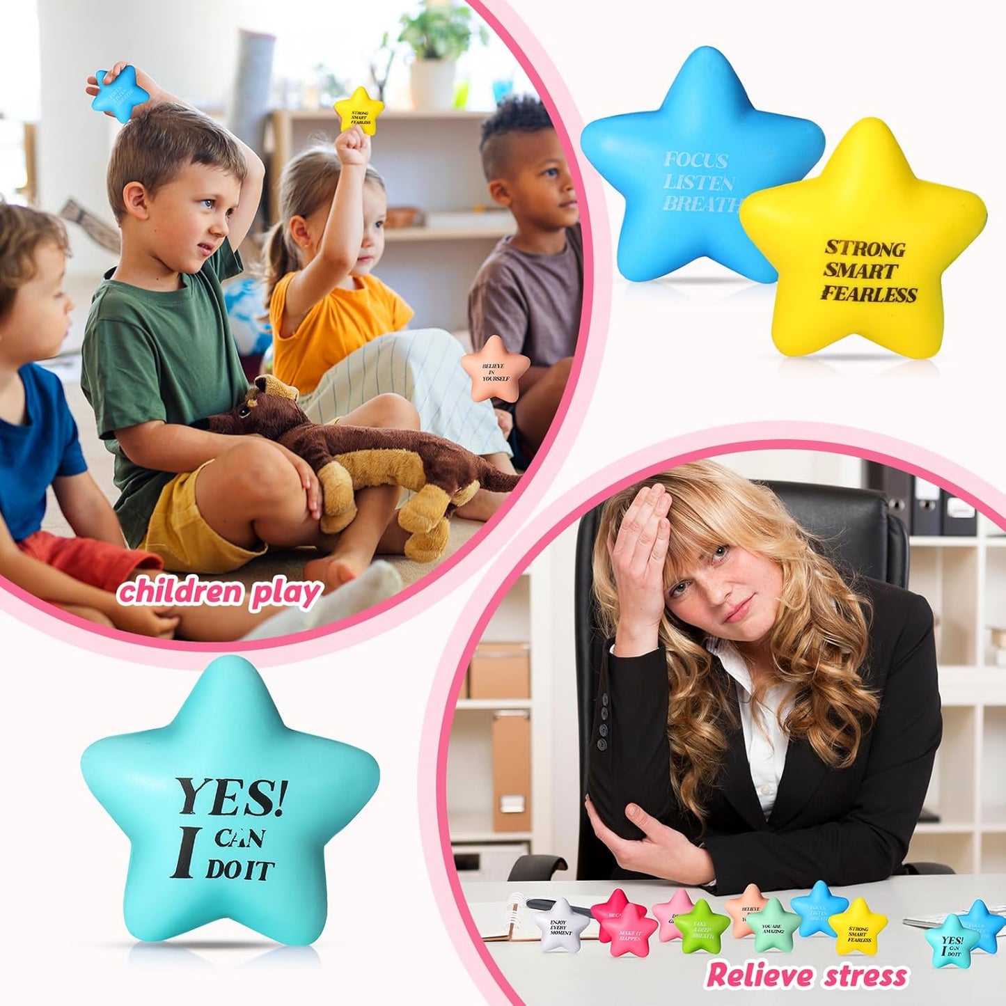 Sotiff Star Stress Balls - 100 Pack Mini Foam Squeeze Toys for Stress Relief | Fresh Colors & Motivational Quotes