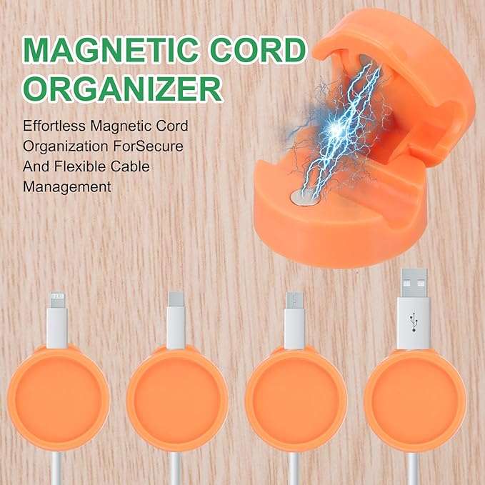 PATIKIL Cable Organizer Holder, 3 Pcs Magnetic Spring Desk Cable Management Clips Adhesive Cord Holder Keeper for Office Desktop Wall Car, Orange