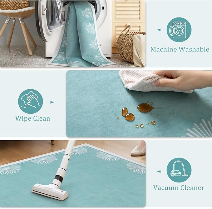 Hedlive Washable 5x7 Nursery Rug, Soft Low Pile Toddler Bedroom Area Rug, Aqua Sun Printed Carpets for Boys Girls Kids Baby Room Playroom Classroom Dorm Living(5'x7',Baby Blue)