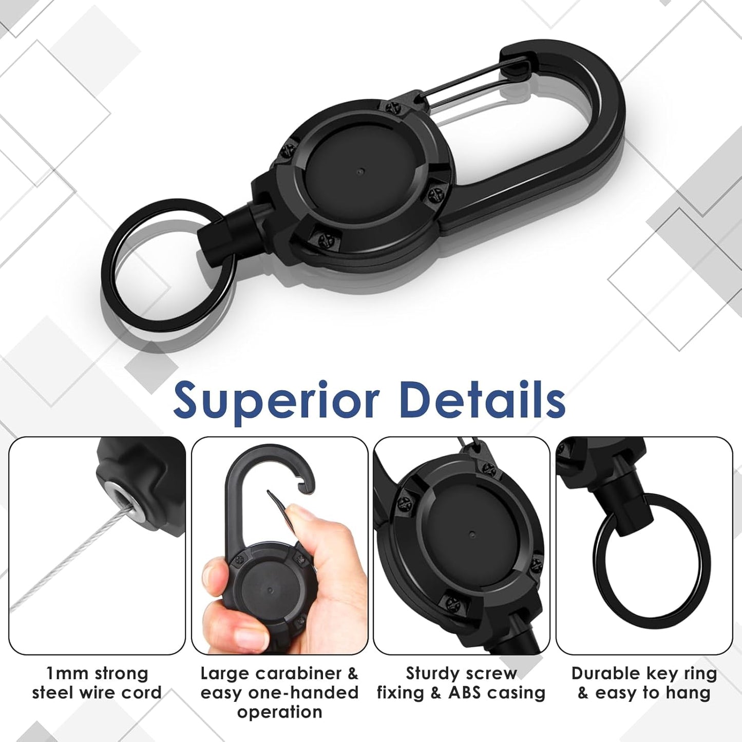 Skiennix Retractable Keychain | Heavy-Duty Carabiner Badge Holder | 24-Inch Steel Cord, 8 oz ABS Casing