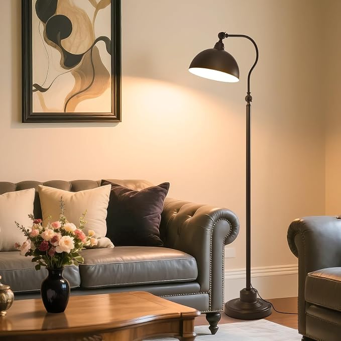 Bright LED Reading Floor Lamp with Remote and Bluetooth Dimming, Adjustable Brightness and Color temperature, Matte Black Iron Lampshade,Modern Rustic Vintage Living Room Bedroom Office Standing Lamp