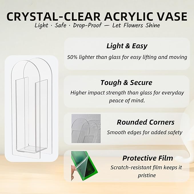 Acrylic Vase Creative Gifts Minimalist Design Wedding Centerpiece Home Office Decor Elegant Floral Display Stand(Not Including Flowers) (Clear, 2PCS)
