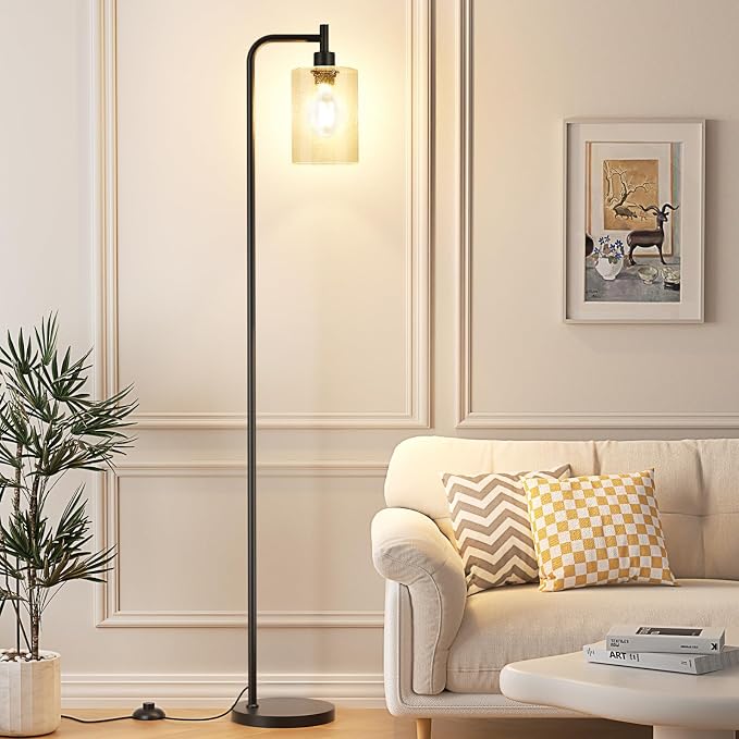 Ziisee Floor Lamps for Living Room - Standing Lamp with Seeded Glass Shade, Modern Floor Lamp with LED Bulbs, Industrial Floor Lamp for Bedroom, Black Tall Lamp for Office(Light Bulb Included)