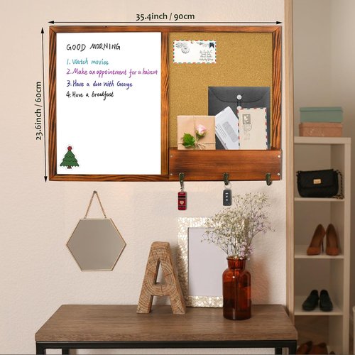 Mail BB-BN-6090 | Magnetic Dry Erase Whiteboard & Cork Board Combo - 35.4" x 23.6" with Pine Wood Frame