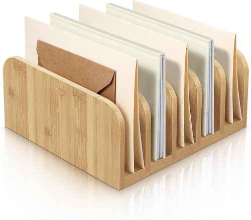Lineshading Bamboo Desk Mail Organizer - 5 Compartment File Holder with Anti-Slip Mat for Home Office