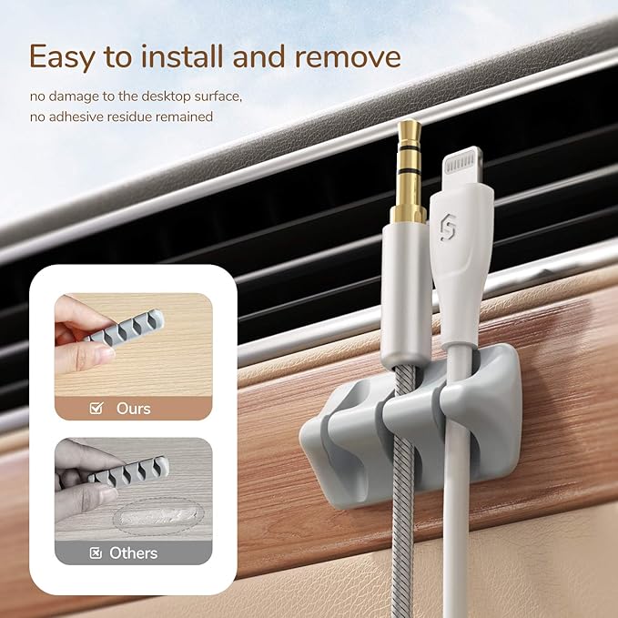 Syncwire Cable Clips, 5 Pack Gray Cord Organizer Cable Management Self Adhesive Cable Holder for Organizing Cable Cords, Ideal for Home, Office, Cubicle, Car, Nightstand, Desk Accessories