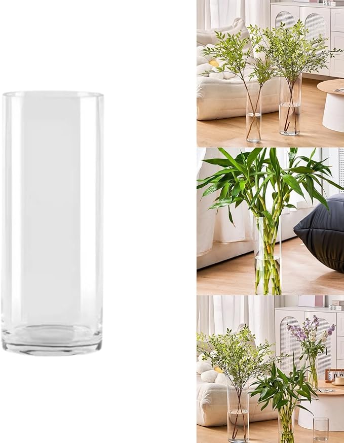 Clear Acrylic Decorative Vase for Flower Arrangements, Break-Resistant Tall Cylinder Vase for Wedding Centerpieces, Unbreakable Modern Plastic Vase for Home Decor