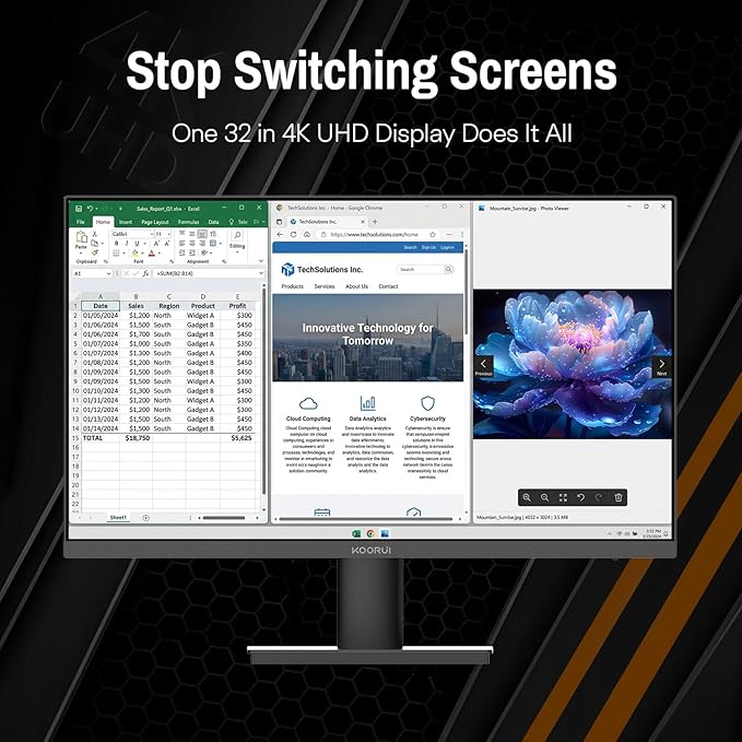 KOORUI 32 inch 4K Computer Monitor with HDMI x2 Displayport Speaker, 60Hz VESA HDR Support Desktop Monitor Compatible Freesync & G-sync Adaptive Sync for Office & Home
