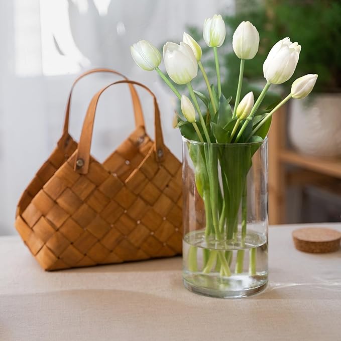 10 Pcs Fake Tulips Tulips Artificial Flowers Real Touch Fake Flowers Artificial Flower Bouquet for Home Table Party Wedding Decoration(White)