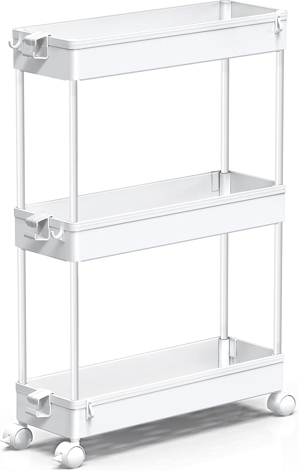 SPACEKEEPER Slim Rolling Storage Cart - 3 Tier Mobile Organizer for Bathroom & Laundry - White